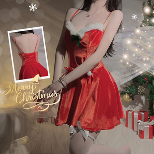 姬GILL:圣诞节礼服女丝绒吊带睡裙睡衣女蕾丝套装显瘦收腰修身性