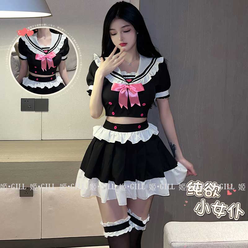 姬Gill：女仆制服镂空衣服蕾丝套装可爱黑丝cos丝袜美腿性感睡衣
