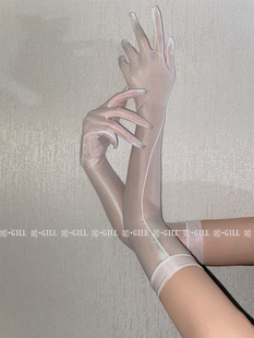 姬GILL:高密马油亮光手丝袜女性感黑丝手套丝滑感情调五指丝袜女