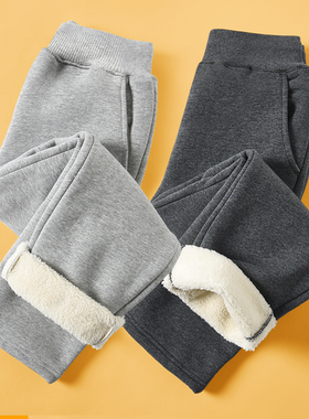 儿童深灰色校服裤子冬季加绒加厚羊羔绒运动裤男童女童灰色小学生