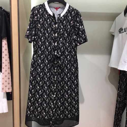 诗篇百魅国内代购2019夏季新款简约印花短袖连衣裙6C30205300
