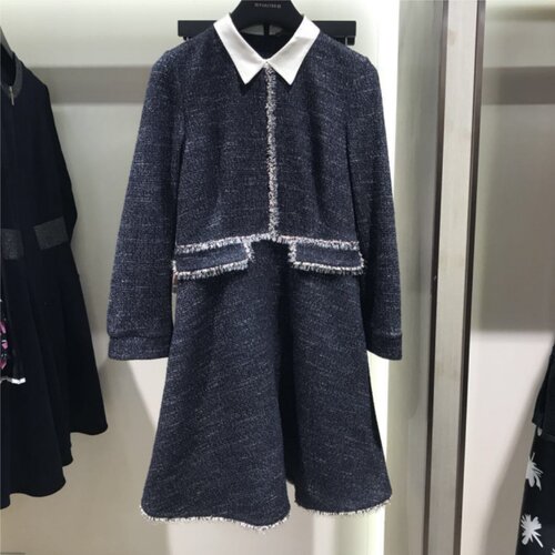 诗篇专柜正品国内代购2020秋冬新款拼接罗纹女士连衣裙6C38105330