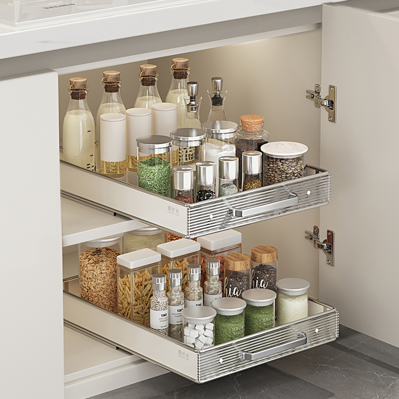 漫时光不锈钢高颜值免打孔抽拉篮