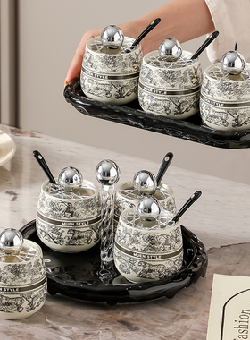 漫时光轻奢盐罐调料盒家用陶瓷调味罐套装厨房调料品收纳盒高颜值