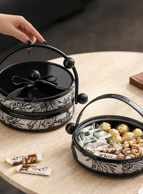 漫时光中古风手提果篮旋转陶瓷水果盘客厅茶几家用干果零食摆放盘