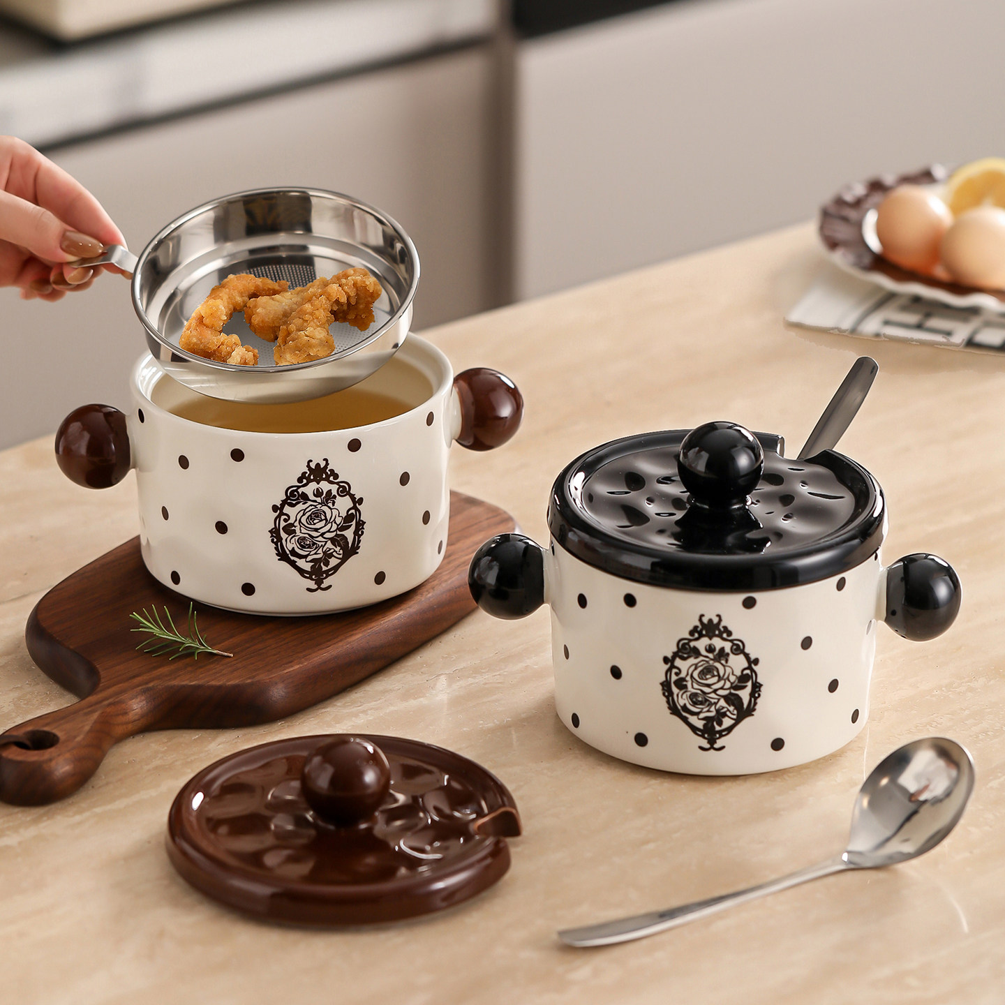 漫时光法式复古波点玫瑰猪油罐