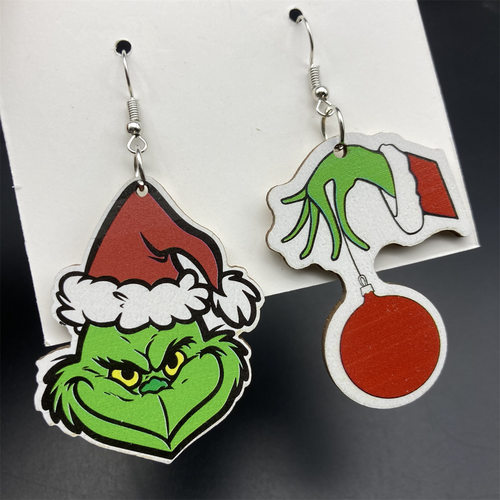 跨境耳环Grinch外贸饰品圣诞节欧美耳饰木质圣诞树长耳饰earrings