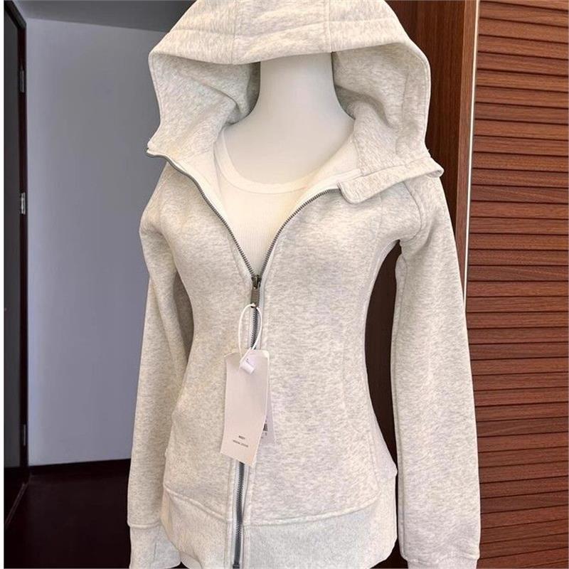 修身卫衣外套加绒女款正肩收腰短款上衣秋冬季紧身连帽衫2025新款