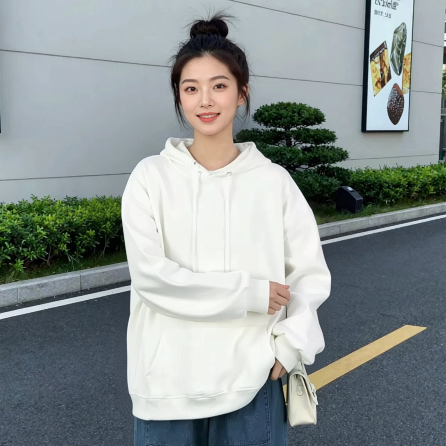 高级感连帽加绒卫衣套头男女同款秋冬宽松落肩袖纯色百搭