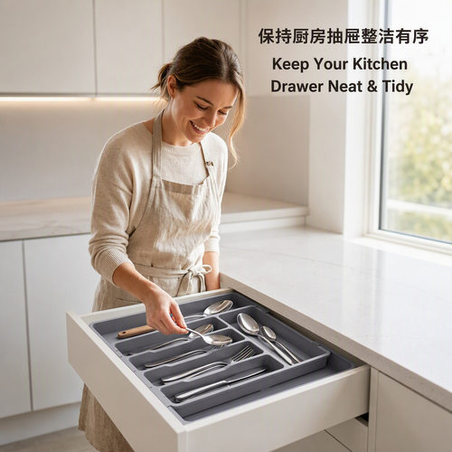 厨房抽屉专用可调节餐具收纳盒｜