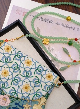 猫爪包百搭印花汉服包包古画翻盖包古风手机包仿宋锦包包