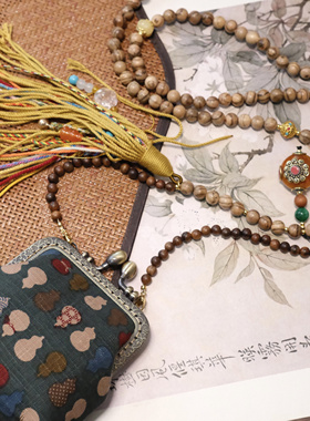 新中式国风复古檀木项链葫芦流苏民族风轻奢百搭包包斜挎链