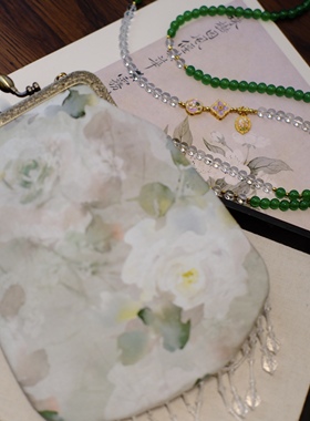 中国风复古手工包清新玫瑰口金包零钱包国风斜挎链礼物可放手机