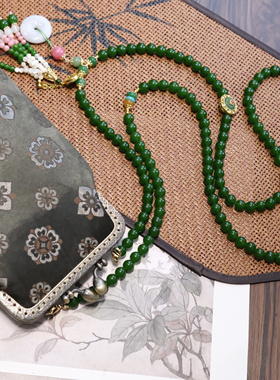 新中式国风复古绿玉项链葫芦流苏民族风轻奢百搭宝相花包包斜挎链