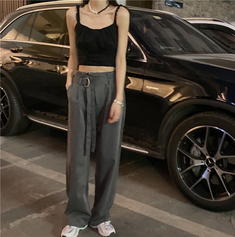 Real price casual pants high waist new loose straight suit versatile wide leg pants