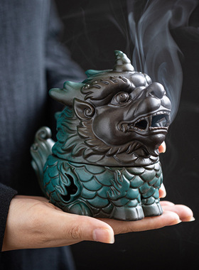 麒麟招财神兽盘香炉沉香檀香茶桌家用室内香道茶道禅意陶瓷摆件