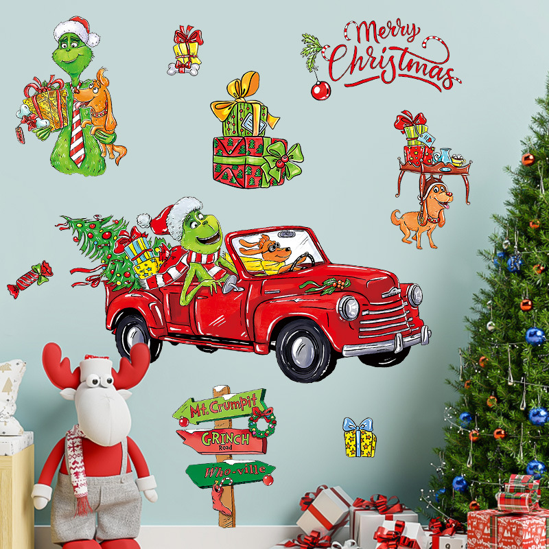 格林奇墙贴圣诞节墙面装饰pvc