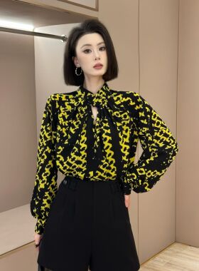 【琦哥专属】2025新款黑金波纹锁链印花衬衫宽松春夏上衣35134