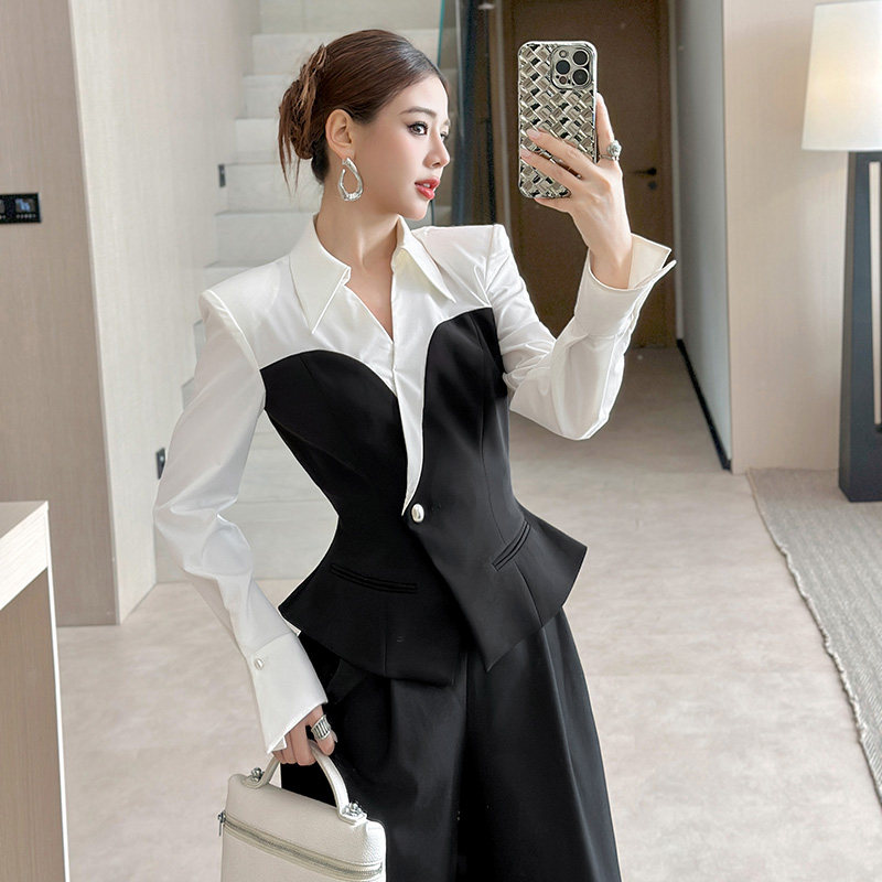 法式轻奢高级感气质名媛小香风衬衫女秋季撞色设计感小众长袖上衣