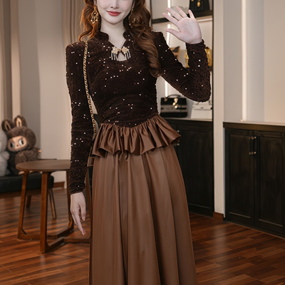 原创设计时尚亮片丝绒连衣裙