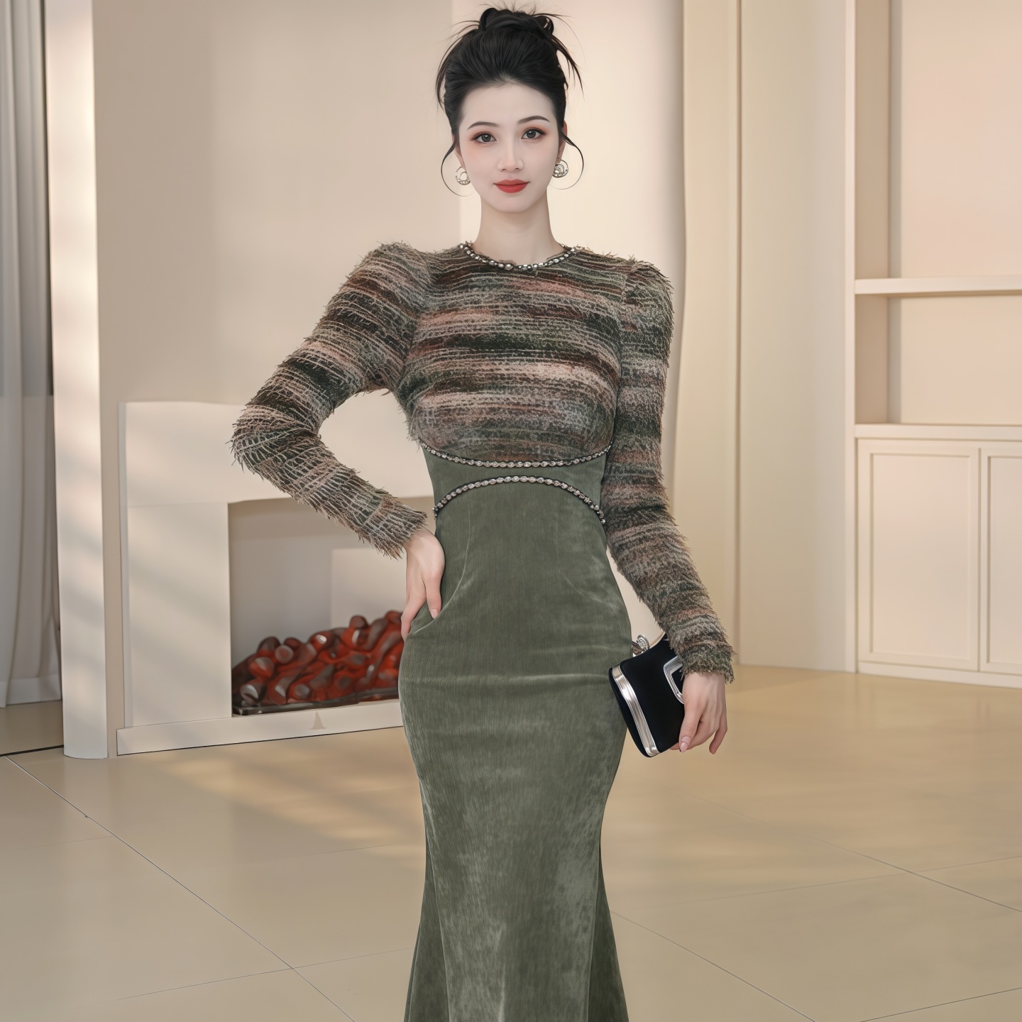 复古修身名媛宴会连衣裙轻奢优雅