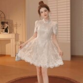 新款 国风连衣裙夏季 小众精致高端温柔风收腰显瘦短裙 新中式 45432