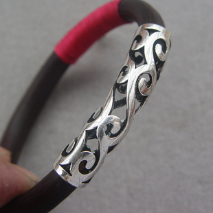 民族风白铜手镯弯管镀银管套S纹木镯子套管配件藏式铜银手链材料