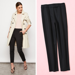 外贸原单女秋冬 休闲OL长裤 欧美轻奢全棉高腰简约锥形小脚裤 萝卜裤