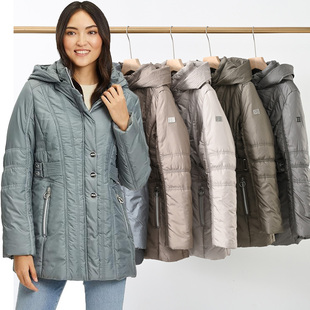 欧美户外防风防雨连帽中长款显瘦保暖绗缝棉衣外贸原单女秋冬大码