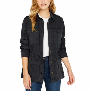 欧美全棉收腰工装多口袋中长款休闲风衣外套外贸原单女装春秋大码