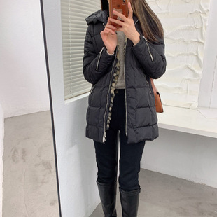 欧美意大利连帽加厚两件套加绒中长款连帽羽绒服外贸原单女装秋冬