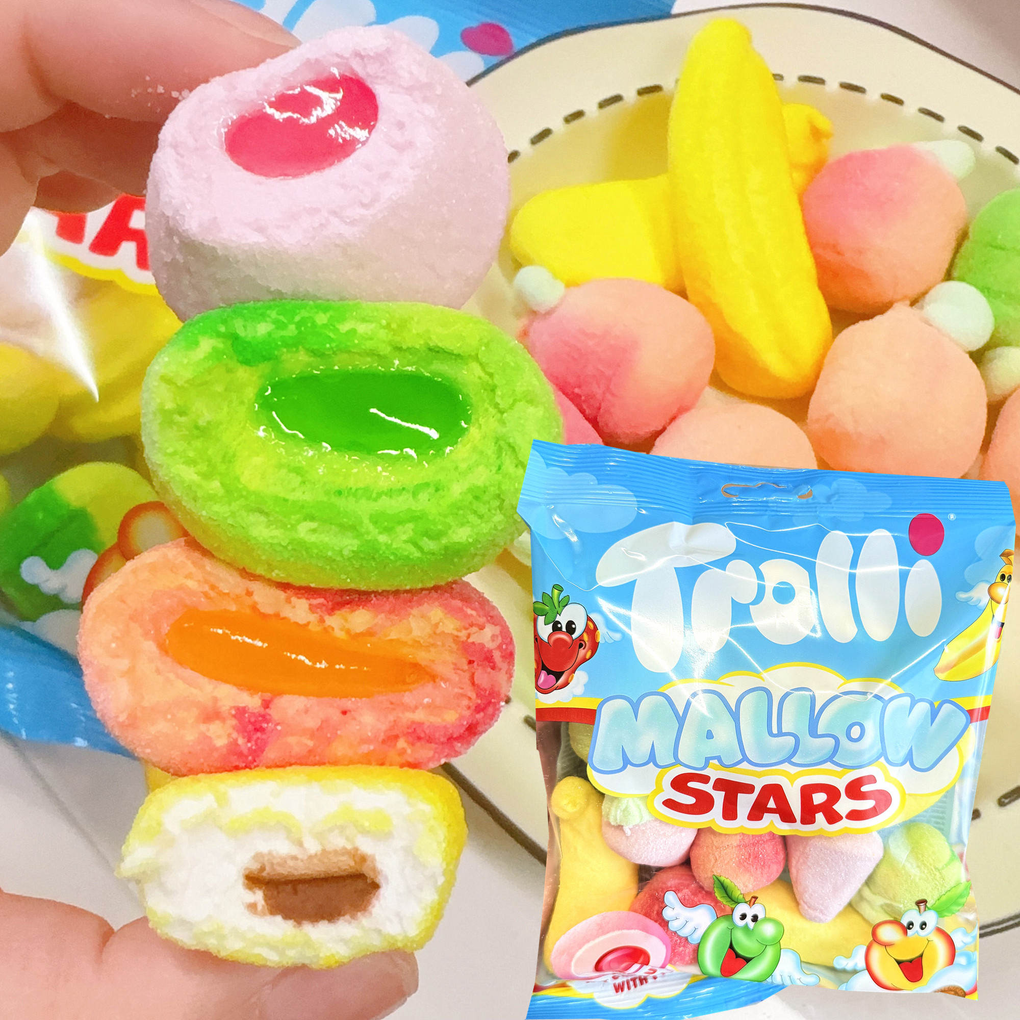 德国口力棉花糖大礼包香蕉巧克力夹心桃子流心软糖酸苹果草莓酸条