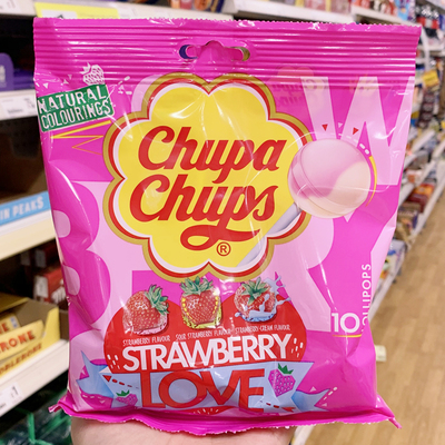 现货英国chupa珍宝珠酸味棒棒糖草莓牛奶水果糖迷你宝宝儿童低脂