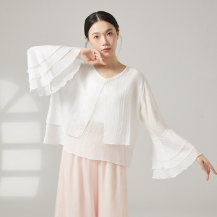古典舞蹈服女双层飘逸身韵纱衣中国舞现代舞民族舞白色练功服上衣