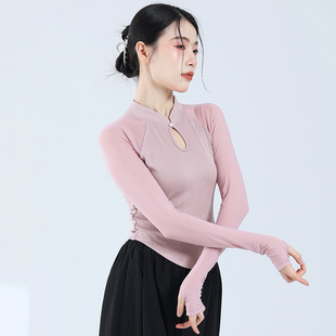 古典舞服气质修身旗袍领中袖上衣中国风现代舞民族舞蹈练功服装女