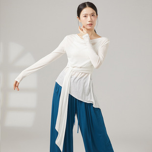 现代舞上衣2026新款荡领长袖绑带显瘦舞蹈服专业古典舞形体练功服
