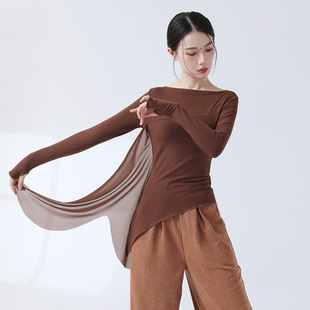 套指飘逸修身 身韵舞衣长袖 上衣形体服 新款 现代舞蹈服练功服女秋季