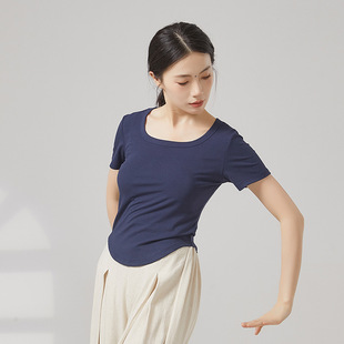 现代舞服装新款修身短款白色舞蹈上衣短袖女小个子古典舞服练功服