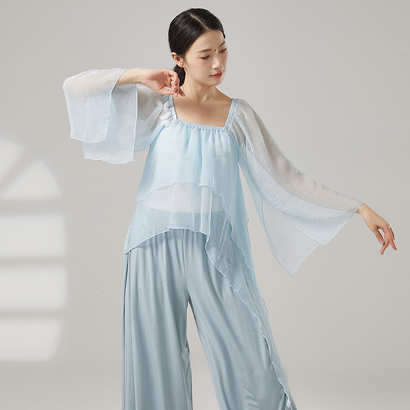 古典舞身韵舞蹈服女宽松仙气飘逸纱衣中国舞练功服形体演出服上衣