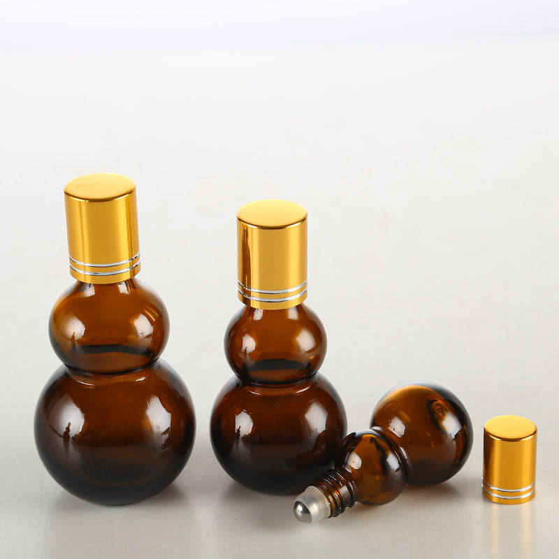 双葫芦滚珠瓶20ml30ml50ml植物精油按摩避光分装走珠香水玻璃瓶子