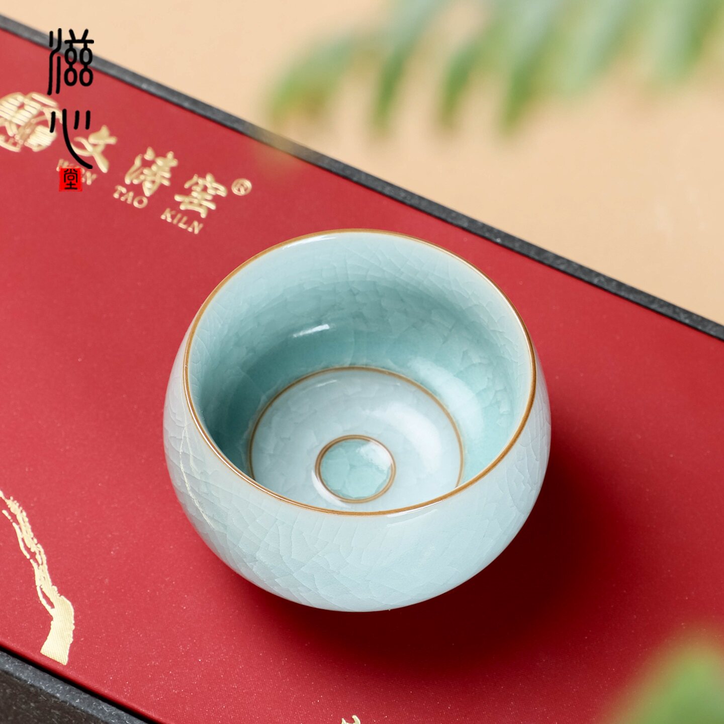 文涛窑汝窑冰花同心金边主人杯