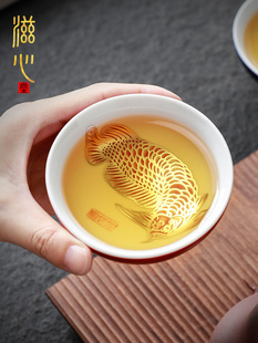 江祖清景德镇高端手绘建盏银茶杯龙鱼主人杯单杯功夫茶杯品茗茶盏