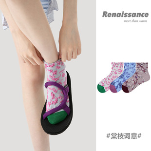 短袜立体浮雕新中式 Renaissance夏季 ins潮流花卉复古风百搭袜子女