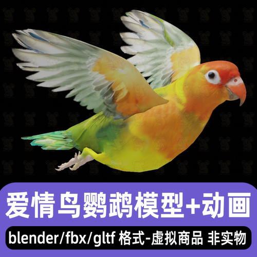 blender爱情鸟鹦鹉写实飞鸟牡丹鹦鹉3d模型动画4K贴图maya 3dmax