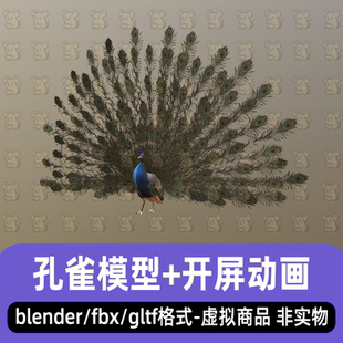 blender maya影视游戏写实鸟类动物孔雀3d模型骨骼开屏动画3dmax