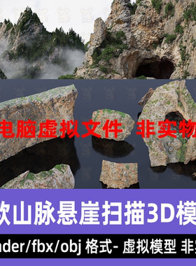 blender大型山峰山洞maya悬崖岩石3dmax地形山体3d扫描模型8K贴图