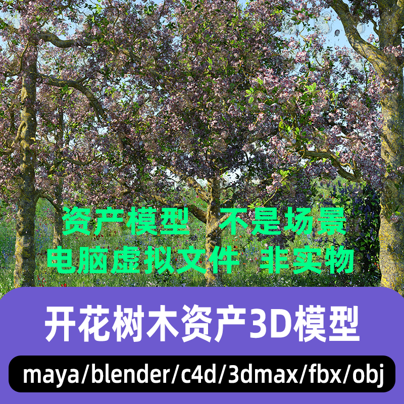 3dmax maya C4D blender影视级写实开发树木紫色花树资产3d模型