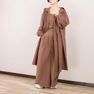 时光之颜 2024秋原创宽松休闲斗蓬型连帽中长款风衣外套 若风起时