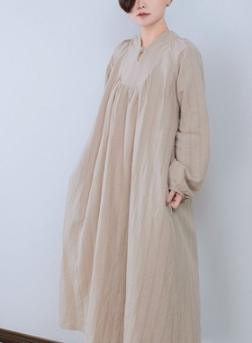 时光之颜  2025新原创春秋中式雨露汉麻棉宽松连衣裙袍  零落成尘