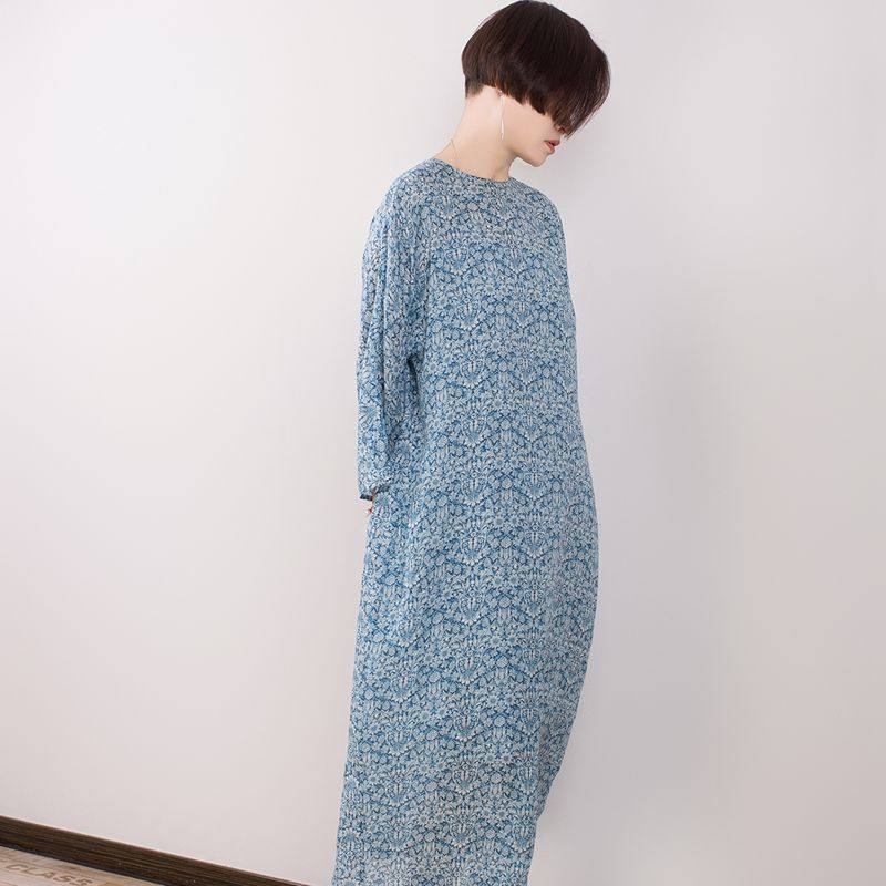 时光之颜 2025夏文艺清凉碎花印花苎麻宽松连衣裙袍 藏进心底的海